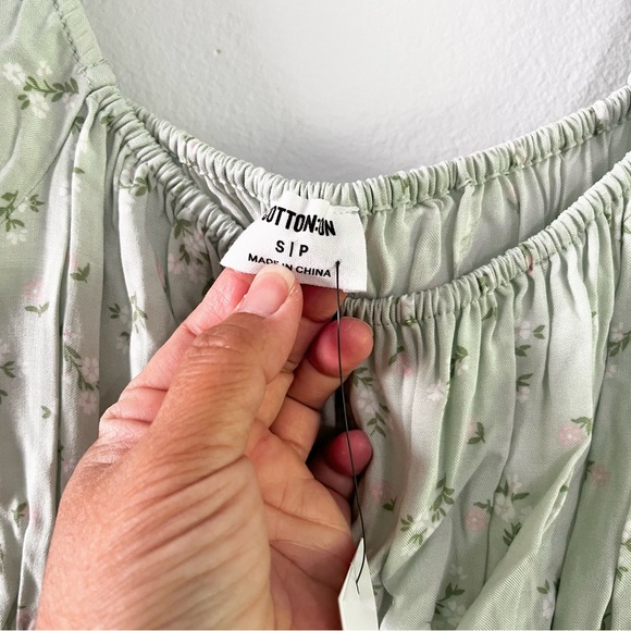 NWT Cotton On Light Mint Green Floral Smocked Dress Off the Shoulder Coquette S - Picture 2 of 7